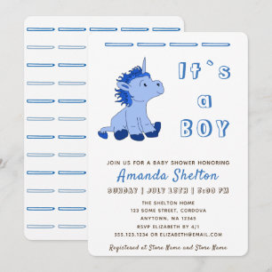Blue Unicorn Baby Boy Shower Invitation Card