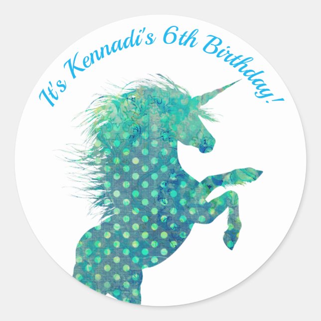 Blue Unicorn, Birthday Classic Round Sticker (Front)