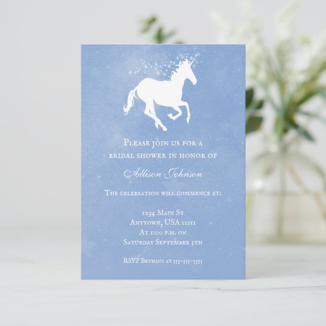 Blue Unicorn Bridal Shower Invite (Standing Front)