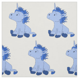 Blue Unicorn Drawing Pattern Kids Fabric