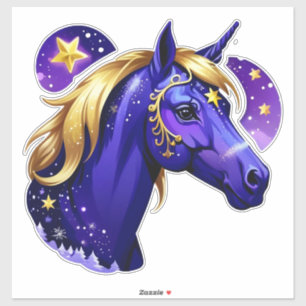 Blue Unicorn Head Portrait in Starry Night Space