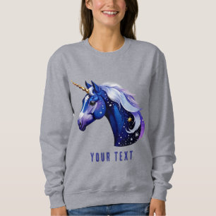 Blue Unicorn Head Portrait in Starry Night Space Sweatshirt