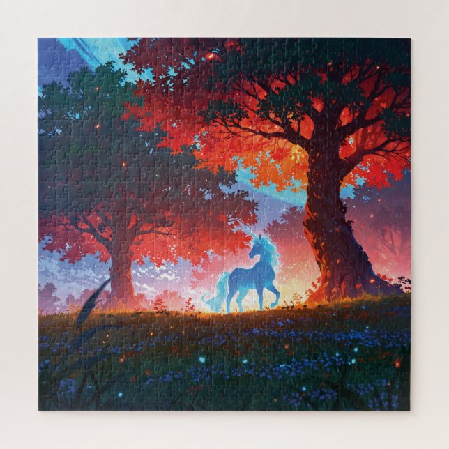 Blue unicorn in the forest jigsaw puzzle (Vertical)
