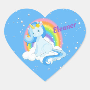 Blue Unicorn Magical Rainbows Colourful Birthday Heart Sticker