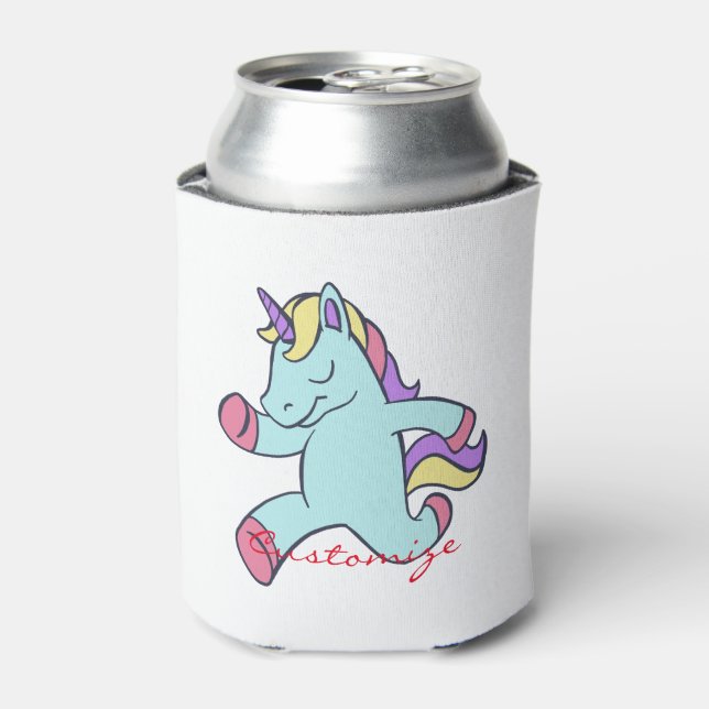Blue Unicorn Running Thunder_Cove Can Cooler (Can Front)