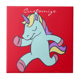 Blue Unicorn Running Thunder_Cove Ceramic Tile