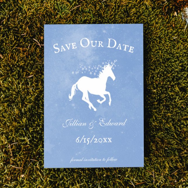 Blue Unicorn Save The Date Announcement (Blue Unicorn Save the Date Wedding Announcement)