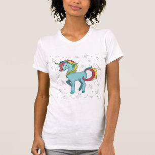 Blue Unicorn with Doodles T-Shirt
