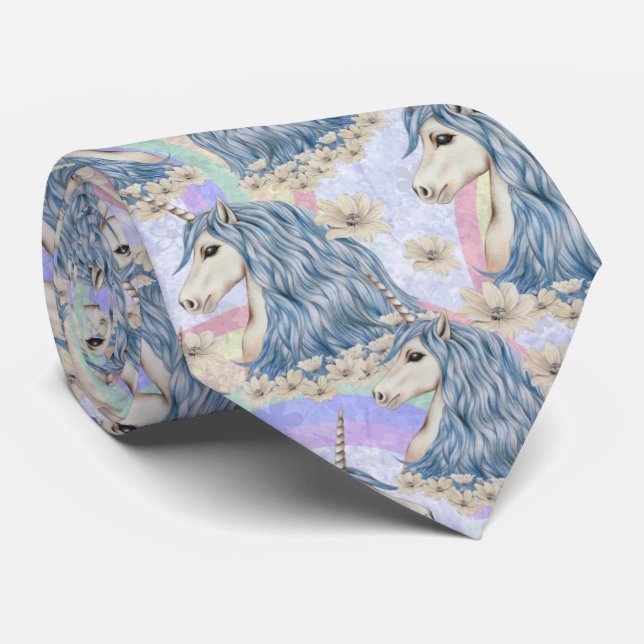 Blue Unicorns With Rainbows Tie (Rolled)