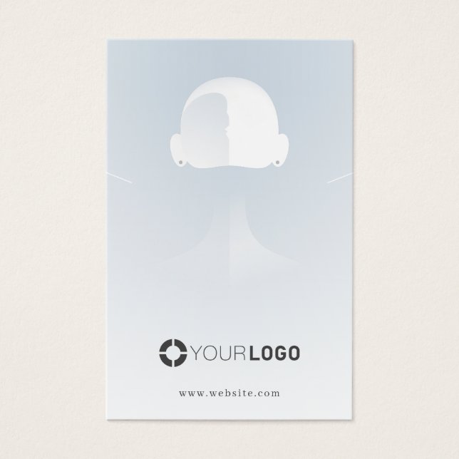 Blue unique portrait custom logo earring display (Front)