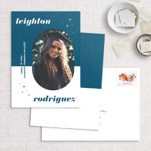 Blue Unique Rounded Photo Graduation Announcement