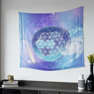 Blue Universe Sacred Geometry Tapestry