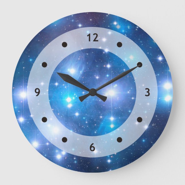 Blue Universe Stars + your ideas Large Clock (Front)