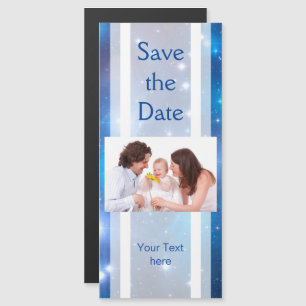 Blue Universe Stars + your photo & text Magnetic Invitation