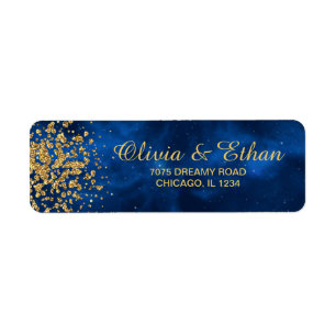 Blue Universe with Gold Confetti Return Address Label