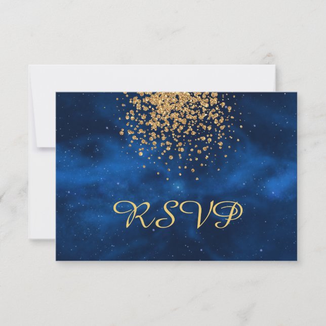 Blue Universe with Gold Confetti RSVP Card (Front)