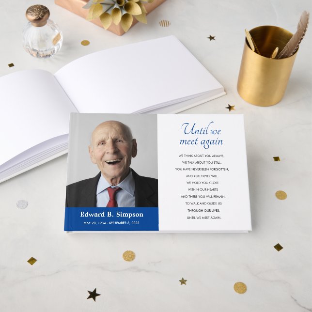 Blue Until We Meet Again Memorial Photo Guest Book (Front Open)