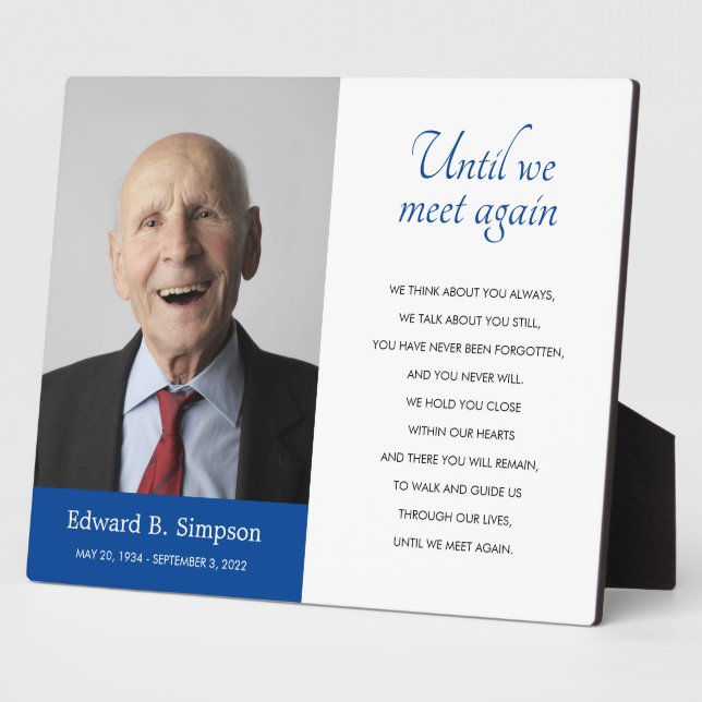 Blue Until We Meet Again Memorial Poem With Photo Plaque (Side)