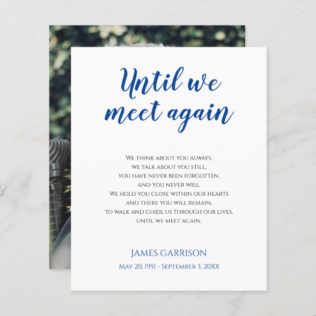 Blue Until We Meet Again Photo Memorial Poem (Front/Back)