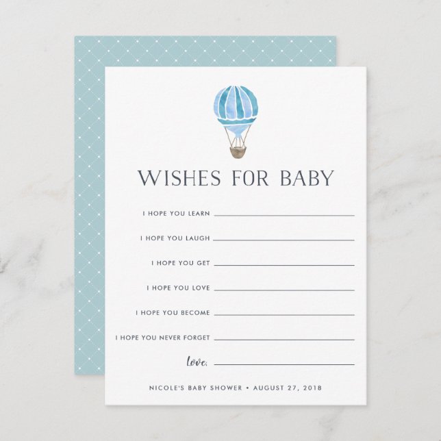 Blue | Up in the Air Baby Shower Wishes Card (Front/Back)