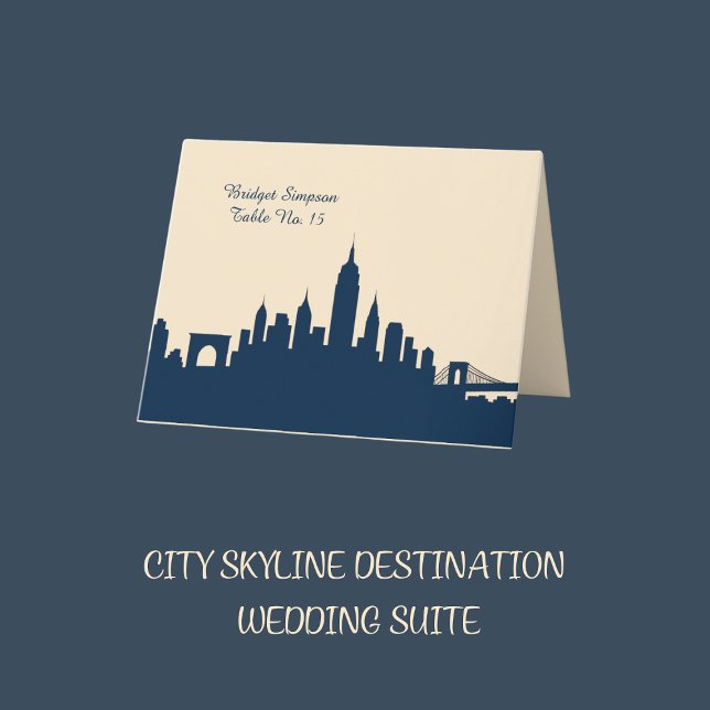 blue Urban city Skyline Wedding Single guest card (Creator Uploaded)