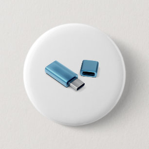 Blue usb-c flash stick 6 cm round badge