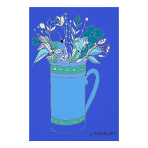 Blue V2 Original Colorful Flowers In A Mug Poster 