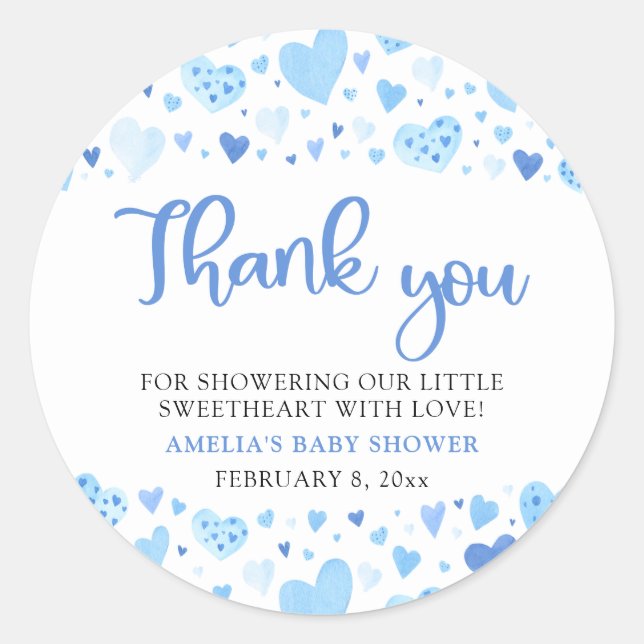 Blue Valentine Boy Little Sweetheart Baby Shower Classic Round Sticker (Front)