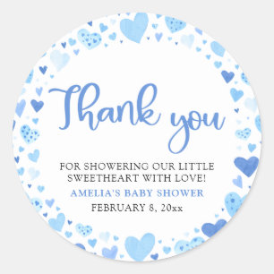 Blue Valentine Boy Little Sweetheart Baby Shower Classic Round Sticker