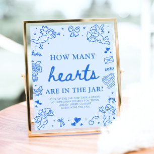 Blue Valentine Guess How Many Hearts Baby Shower Poster