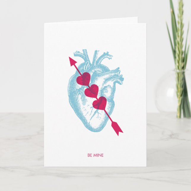 Blue Valentine Heart. Be Mine Card. Thank You Card (Front)