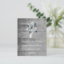 Blue Valentine Hearts Tree Flat Note Card