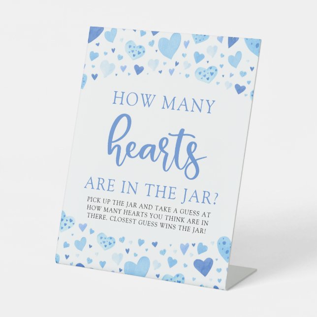 Blue Valentine How Many Hearts Baby Shower Game  Pedestal Sign (Front)