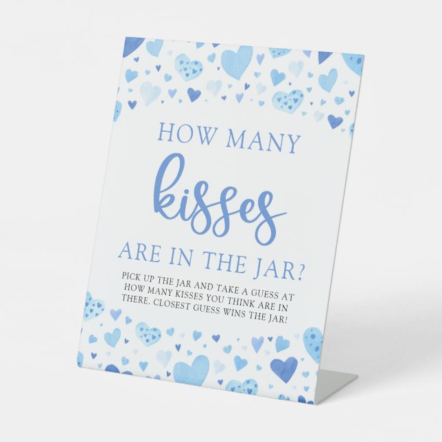 Blue Valentine How Many Kisses Baby Shower Game  Pedestal Sign (Front)