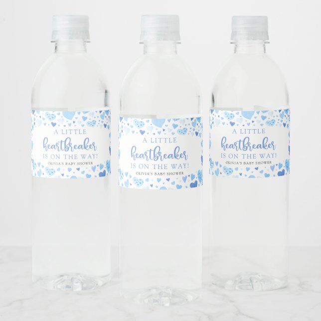 Blue Valentine Little Heartbreaker Baby Shower Water Bottle Label (Bottles)