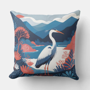 blue valley heron outdoor pillow