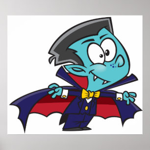 Blue Vampire Boy with Cape Cute Dracula Poster