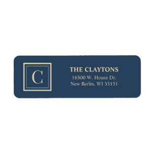 Blue & Vanilla Framed Monogram Return Address Label