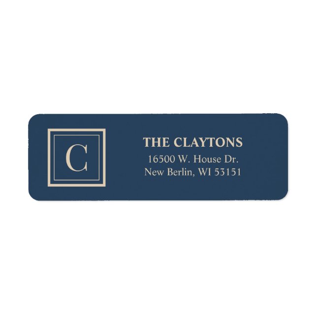 Blue & Vanilla Framed Monogram Return Address Label (Front)