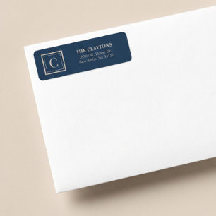 Blue & Vanilla Framed Monogram Return Address Label