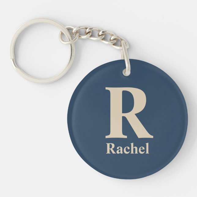 Blue/Vanilla Modern Minimal Monogram Key Ring (Front)