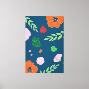 Blue Various Flowers Modern Illustration Floral Canvas Print