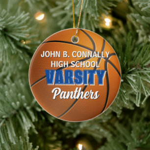 Blue Varsity Basketball Team Customised Christmas Ceramic Ornament