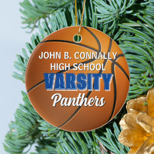 Blue Varsity Basketball Team Customised Christmas Ceramic Ornament