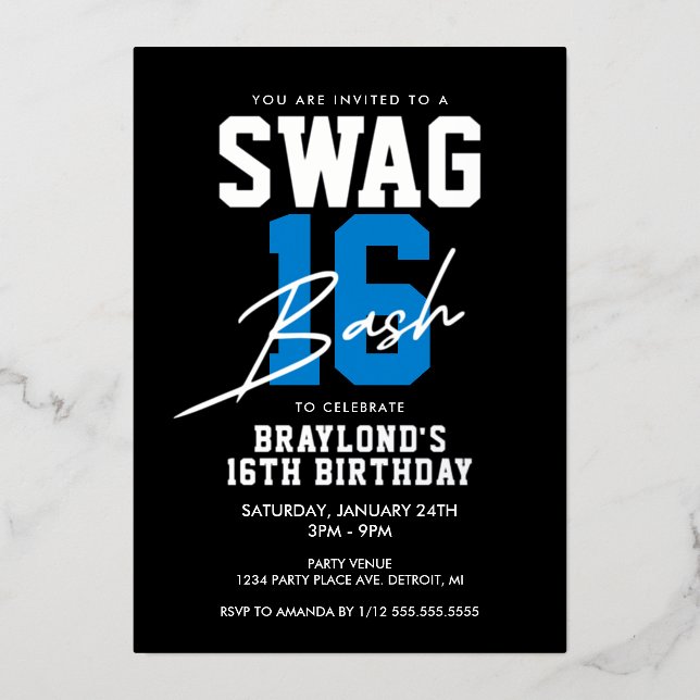 Blue Varsity Style Swag 16 Birthday (Front)
