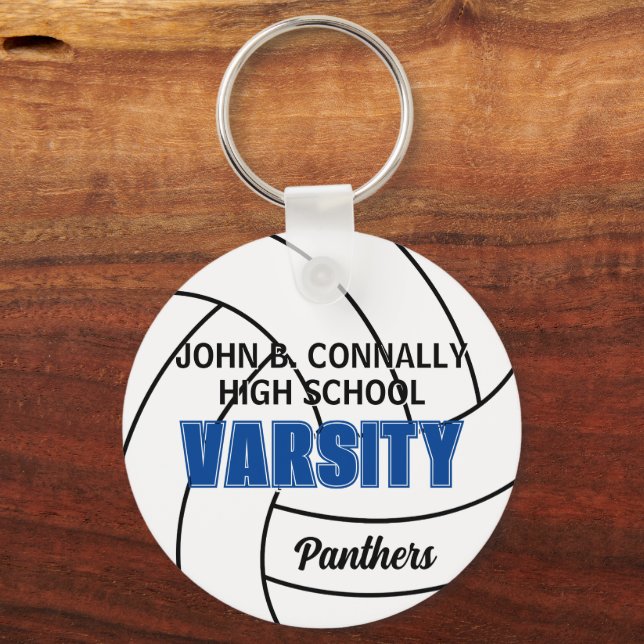 Blue Varsity Volleyball Custom High School Team Key Ring (Front)