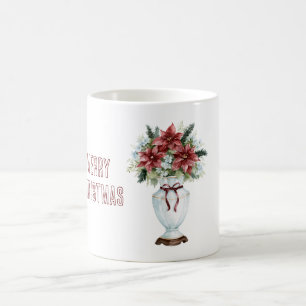 Blue Vase Burgundy Red Poinsettia Flowers Coffee Mug
