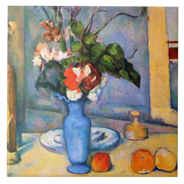 Blue Vase Flowers, Paul Cezanne Ceramic Tile (Front)
