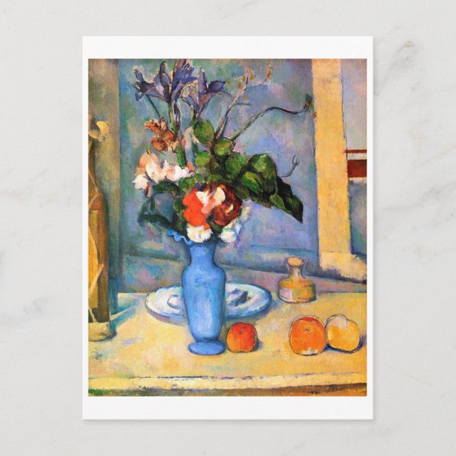 Blue Vase Flowers, Paul Cezanne Postcard (Front)