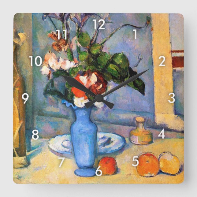 Blue Vase Flowers, Paul Cezanne Square Wall Clock (Front)